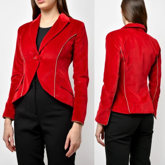 COPY - Smythe Red Velvet Blazer Evening Jacket - Picture 1 of 5